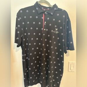 Johnnie-O Black Men’s Polo with White Flowers and Bandon Trails Logo
